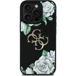Guess PU Grained Roses 4G Metal Logo kryt pre iPhone 16 Pro, čierny