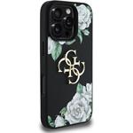 Guess PU Grained Roses 4G Metal Logo kryt pre iPhone 16 Pro, čierny