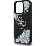 Guess PU Grained Roses 4G Metal Logo kryt pre iPhone 16 Pro, čierny