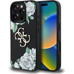 Guess PU Grained Roses 4G Metal Logo kryt pre iPhone 16 Pro, čierny