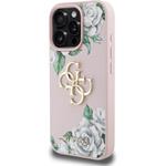 Guess PU Grained Roses 4G Metal Logo kryt pre iPhone 16 Pro, ružový