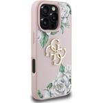Guess PU Grained Roses 4G Metal Logo kryt pre iPhone 16 Pro, ružový