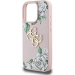 Guess PU Grained Roses 4G Metal Logo kryt pre iPhone 16 Pro, ružový