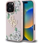 Guess PU Grained Roses 4G Metal Logo kryt pre iPhone 16 Pro, ružový