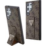 Guess PU Grip Stand 4G Strass Triangle Metal Logo kryt pre Samsung Galaxy S24 Ultra, hnedý