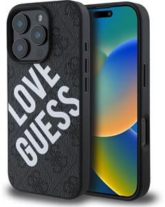 Guess PU Leather 4G Big Love Logo MagSafe kryt pre iPhone 16 Pro, čierny