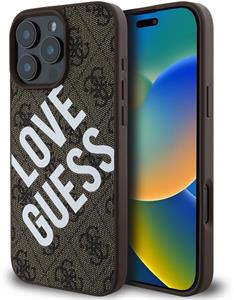 Guess PU Leather 4G Big Love Logo MagSafe kryt pre iPhone 16 Pro, hnedý