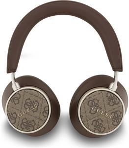 Guess PU Leather 4G Classic Logo ENC, bezdrôtové slúchadlá, hnedé