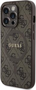 Guess PU Leather 4G Colored Ring MagSafe kryt pre iPhone 14 Pro, hnedý