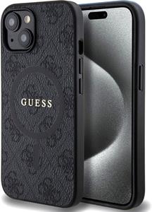 Guess PU Leather 4G Colored Ring MagSafe kryt pre iPhone 15, čierny