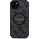Guess PU Leather 4G Colored Ring MagSafe kryt pre iPhone 15 Plus, čierny