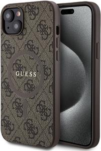 Guess PU Leather 4G Colored Ring MagSafe kryt pre iPhone 15 Plus, hnedý