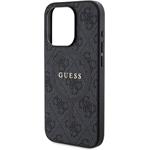 Guess PU Leather 4G Colored Ring MagSafe kryt pre iPhone 15 Pro, čierny