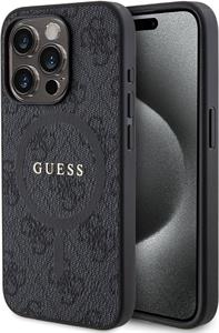 Guess PU Leather 4G Colored Ring MagSafe kryt pre iPhone 15 Pro, čierny
