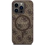 Guess PU Leather 4G Colored Ring MagSafe kryt pre iPhone 15 Pro, hnedý