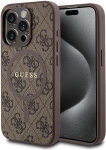Guess PU Leather 4G Colored Ring MagSafe kryt pre iPhone 15 Pro, hnedý