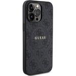 Guess PU Leather 4G Colored Ring MagSafe kryt pre iPhone 15 Pro Max, čierny