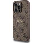 Guess PU Leather 4G Colored Ring MagSafe kryt pre iPhone 15 Pro Max, hnedý