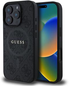 Guess PU Leather 4G Colored Ring MagSafe kryt pre iPhone 16 Pro, čierny