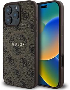 Guess PU Leather 4G Colored Ring MagSafe kryt pre iPhone 16 Pro, hnedý