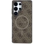 Guess PU Leather 4G Colored Ring MagSafe kryt pre Samsung Galaxy S25 Ultra, hnedý