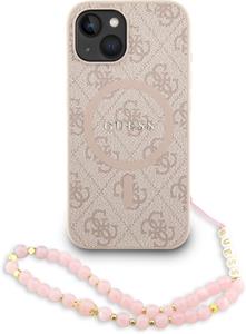 Guess PU Leather 4G Colored Ring Strap MagSafe kryt pre iPhone 13, ružový
