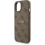 Guess PU Leather 4G Colored Ring Strap MagSafe kryt pre iPhone 15, hnedý