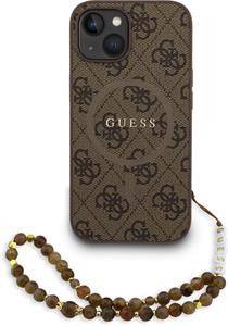 Guess PU Leather 4G Colored Ring Strap MagSafe kryt pre iPhone 15, hnedý