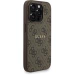 Guess PU Leather 4G Colored Ring Strap MagSafe kryt pre iPhone 15 Pro, hnedý