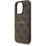 Guess PU Leather 4G Colored Ring Strap MagSafe kryt pre iPhone 15 Pro, hnedý