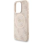 Guess PU Leather 4G Colored Ring Strap MagSafe kryt pre iPhone 15 Pro, ružový