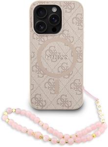 Guess PU Leather 4G Colored Ring Strap MagSafe kryt pre iPhone 15 Pro, ružový