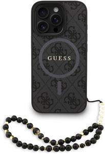 Guess PU Leather 4G Colored Ring Strap MagSafe kryt pre iPhone 16 Pro, čierny