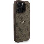 Guess PU Leather 4G Colored Ring Strap MagSafe kryt pre iPhone 16 Pro, hnedý