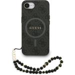 Guess PU Leather 4G Colored Ring Strap MagSafe kryt pre iPhone 16e, čierny