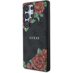 Guess PU Leather 4G Flowers Print Metal Classic Logo MagSafe kryt pre Samsung Galaxy S25 Ultra, čierny