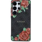 Guess PU Leather 4G Flowers Print Metal Classic Logo MagSafe kryt pre Samsung Galaxy S25 Ultra, čierny