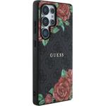 Guess PU Leather 4G Flowers Print Metal Classic Logo MagSafe kryt pre Samsung Galaxy S25 Ultra, čierny