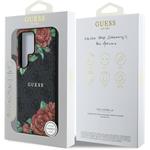 Guess PU Leather 4G Flowers Print Metal Classic Logo MagSafe kryt pre Samsung Galaxy S25 Ultra, čierny