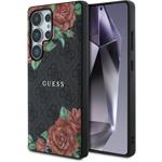 Guess PU Leather 4G Flowers Print Metal Classic Logo MagSafe kryt pre Samsung Galaxy S25 Ultra, čierny