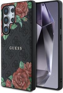 Guess PU Leather 4G Flowers Print Metal Classic Logo MagSafe kryt pre Samsung Galaxy S25 Ultra, čierny