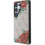 Guess PU Leather 4G Flowers Print Metal Classic Logo MagSafe kryt pre Samsung Galaxy S25 Ultra, ružový