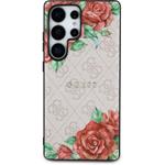 Guess PU Leather 4G Flowers Print Metal Classic Logo MagSafe kryt pre Samsung Galaxy S25 Ultra, ružový