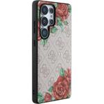 Guess PU Leather 4G Flowers Print Metal Classic Logo MagSafe kryt pre Samsung Galaxy S25 Ultra, ružový