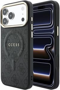 Guess PU Leather 4G Gold Frame Embossed MagSafe kryt pre iPhone 18 Pro, čierny