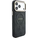 Guess PU Leather 4G Gold Frame Embossed MagSafe kryt pre iPhone 18 Pro Max, čierny