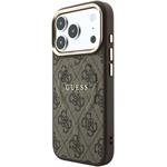 Guess PU Leather 4G Gold Frame Embossed MagSafe kryt pre iPhone 18 Pro Max, hnedý
