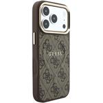 Guess PU Leather 4G Gold Frame Embossed MagSafe kryt pre iPhone 18 Pro Max, hnedý