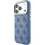 Guess PU Leather 4G Gold Frame Embossed MagSafe kryt pre iPhone 18 Pro, modrý