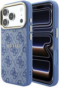 Guess PU Leather 4G Gold Frame Embossed MagSafe kryt pre iPhone 18 Pro, modrý